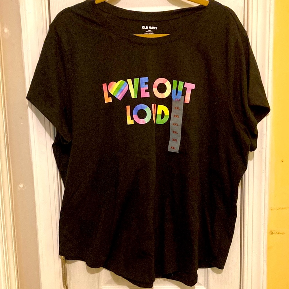 New Old Navy short sleeve Black Top Size XXL with Love Out Loud Round Neckline